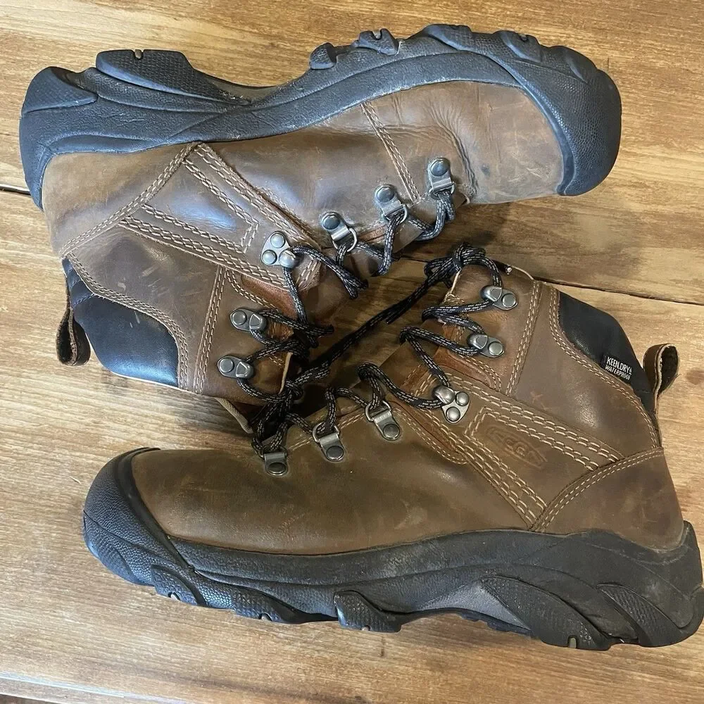 Keen Waterproof Hiking Boots Mens 9.5 Brown Leather Mid Outdoors 1006983
